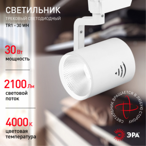 TR1 - 30 WH Трековый светильник ЭРА 30 Вт белый COB
