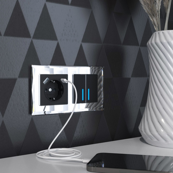 Розетка с заземлением и USB A+C Werkel (черный матовый) БЕЗ РАМКИ