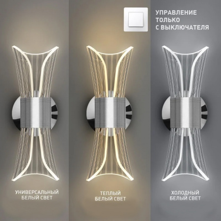 Управляемый светодиодный светильник on/off DIO 12w 2Y-ON/OFF-280x80x85-CHROME/CLEAR-220-ip20